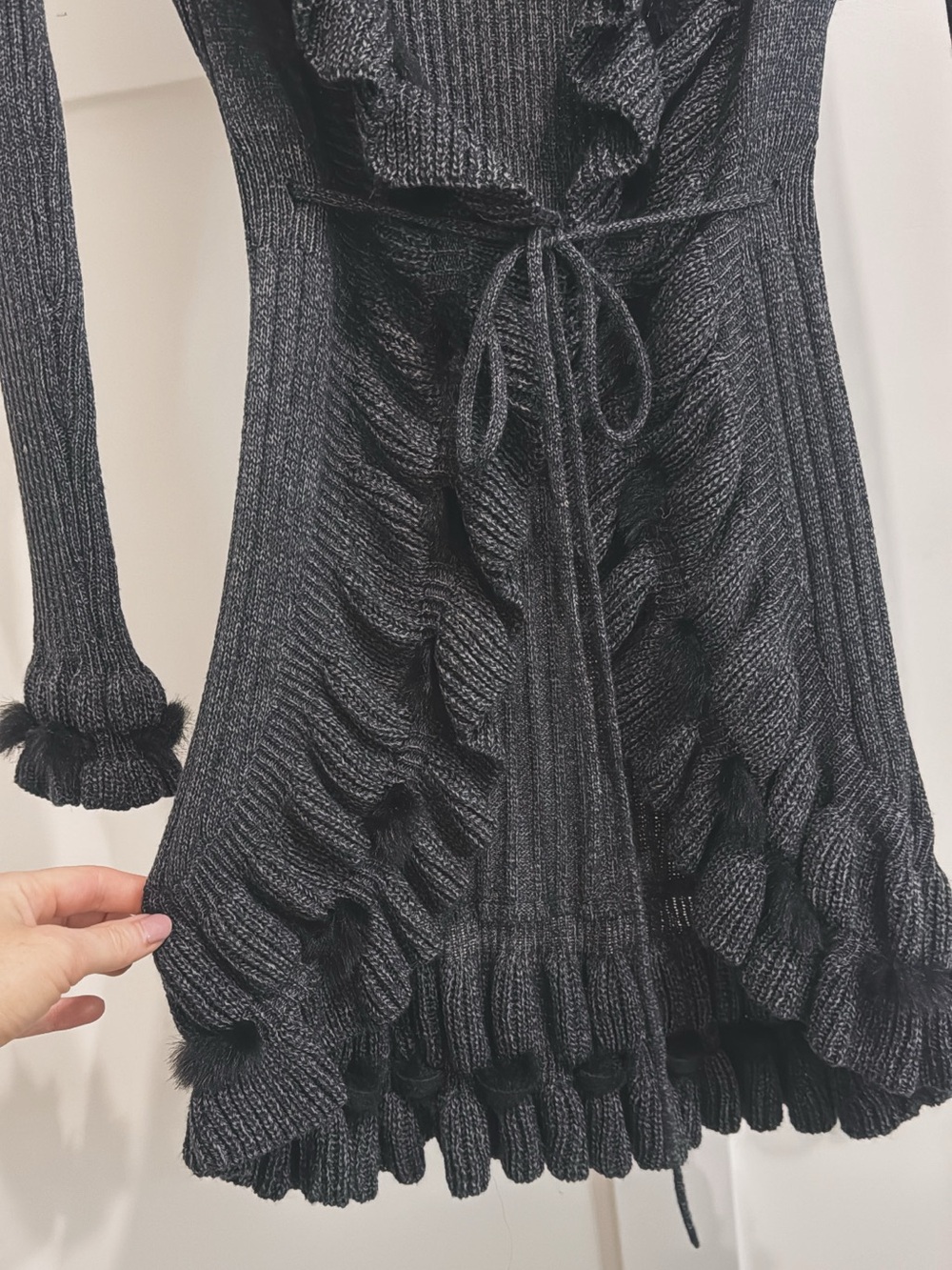 Grey Ruffled whimsigoth Open-Front Knit Cardigan - Picture 4 of 9